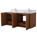 60 Inch Fume Double Sink Mango Warm Oak Brown Finish Wall Mount Floating Style Bathroom Vanity