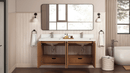 60 Inch Fume Double Sink Mango Warm Oak Brown Finish Wall Mount Floating Style Bathroom Vanity