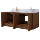 60 Inch Fume Double Sink Mango Warm Oak Brown Finish Wall Mount Floating Style Bathroom Vanity