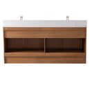 60 Inch Fume Double Sink Mango Warm Oak Brown Finish Wall Mount Floating Style Bathroom Vanity