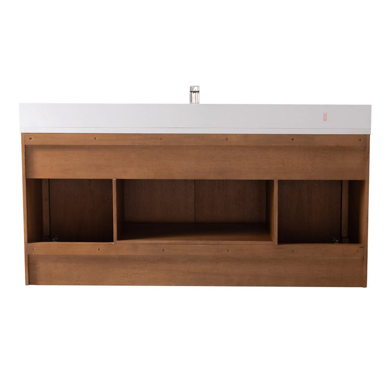 60 Inch Fume Single Sink Mango Warm Oak Brown Finish Wall Mount