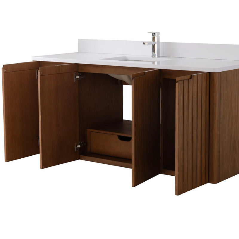 60 Inch Fume Single Sink Mango Warm Oak Brown Finish Wall Mount