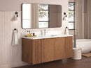 60 Inch Fume Single Sink Mango Warm Oak Brown Finish Wall Mount Floating Style Bathroom Vanity