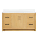 60 Inch Light Oak Sandi Single Sink Bathroom Vanity Toe Kick Style With White Quartz Top - Chans Furniture