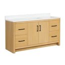 60 Inch Light Oak Sandi Single Sink Bathroom Vanity Toe Kick Style With White Quartz Top - Chans Furniture