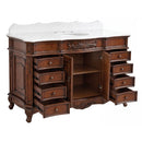 60 Inch Traditional Single Sink Bathroom Vanity Antique Brown with White Quartz Top