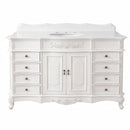 60 Inch Traditional Single Sink Bathroom Vanity Antique White with White Quartz Top