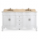 64 Inch Antique White Traditional Style Double Sink Marble Top Beckham Bathroom Vanity