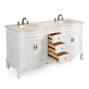 64 Inch Antique White Traditional Style Double Sink Marble Top Beckham Bathroom Vanity