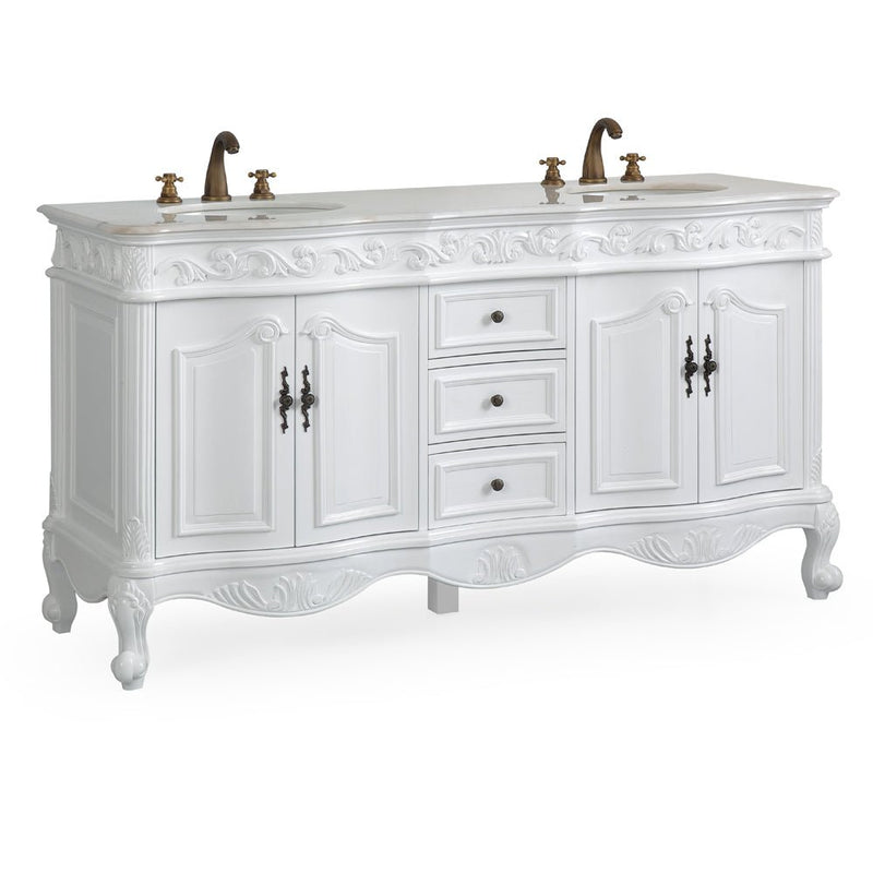64 Inch Antique White Traditional Style Double Sink White Top Beckham Bathroom Vanity