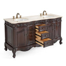 64 Inch Brown Traditional Style Double Sink Cream Marble Top Beckham Bathroom Vanity