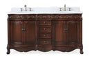 64 Inch Brown Traditional Style Double Sink Cream Marble Top Beckham Bathroom Vanity