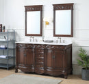 64 Inch Brown Traditional Style Double Sink White Marble Top Beckham Bathroom Vanity - Chans Furniture