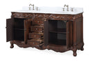 64 Inch Brown Traditional Style Double Sink White Marble Top Beckham Bathroom Vanity - Chans Furniture