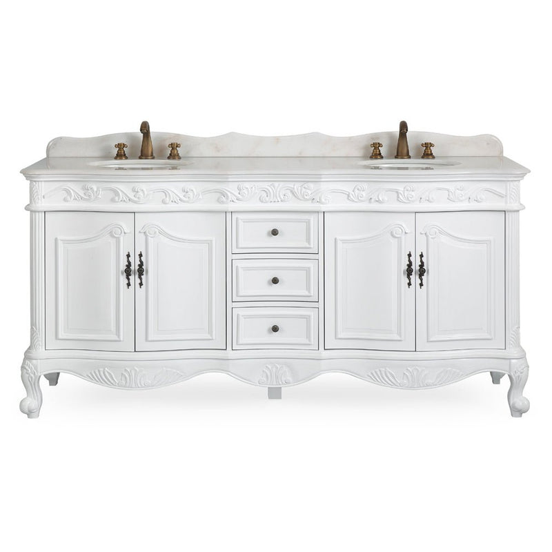 72 Inch Antique White Traditional Style Double Sink White Top Beckham Bathroom Vanity