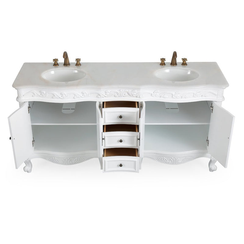 72 Inch Antique White Traditional Style Double Sink White Top Beckham Bathroom Vanity