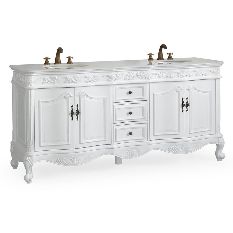 72 Inch Antique White Traditional Style Double Sink White Top Beckham Bathroom Vanity