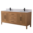 72 Inch Barque Double Sink Warm Oak Brown Finish Bathroom Vanity With White Top