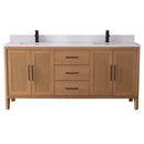 72 Inch Barque Double Sink Warm Oak Brown Finish Bathroom Vanity With White Top