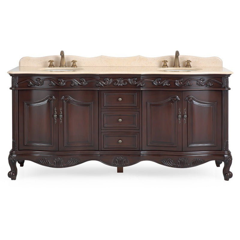 72 Inch Brown Antique Traditional Style Double Sink Cream Top Beckham Bathroom Vanity