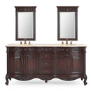 72 Inch Brown Antique Traditional Style Double Sink White Top Beckham Bathroom Vanity