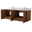 72 Inch Fume Double Sink Mango Warm Oak Brown Finish Wall Mount Floating Style Bathroom Vanity