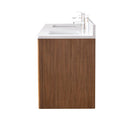 72 Inch Fume Double Sink Mango Warm Oak Brown Finish Wall Mount Floating Style Bathroom Vanity