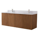 72 Inch Fume Double Sink Mango Warm Oak Brown Finish Wall Mount Floating Style Bathroom Vanity