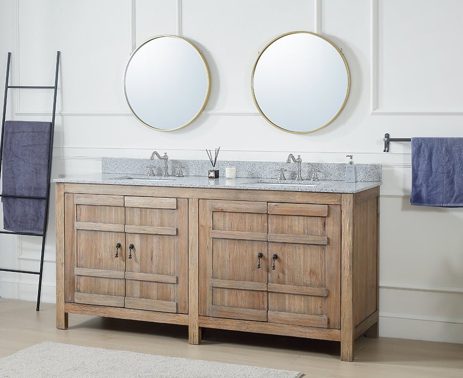 72 Inch Natural Wood Artisan Style Double Sink Lindor Bathroom Vanity ...