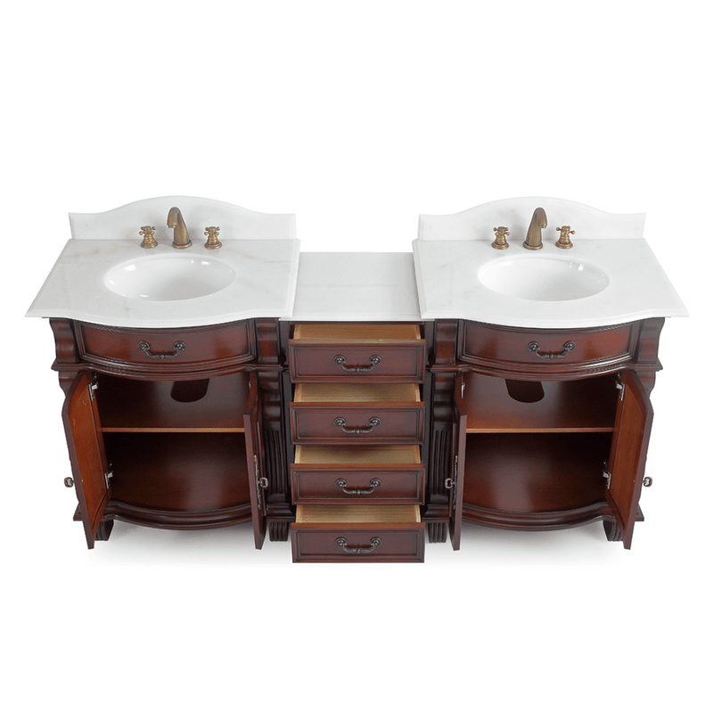 78 Inch Traditional Style Solid Wood Hopkinton Double Sink Bathroom Vanity Set With White Marble Top