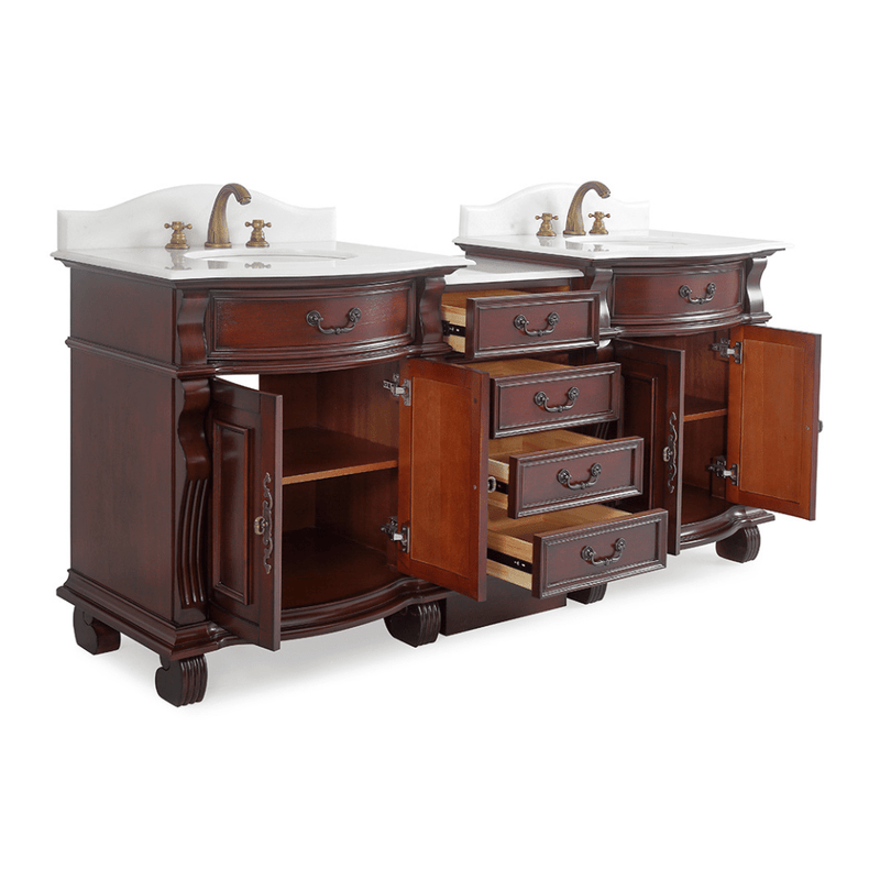 78 Inch Traditional Style Solid Wood Hopkinton Double Sink Bathroom Vanity Set With White Marble Top