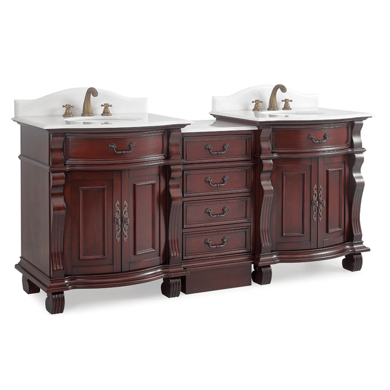 78 Inch Traditional Style Solid Wood Hopkinton Double Sink Bathroom Vanity Set With White Marble Top