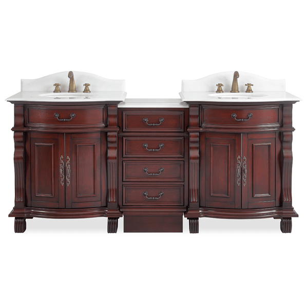 78 Inch Traditional Style Solid Wood Hopkinton Double Sink Bathroom Vanity Set With White Marble Top