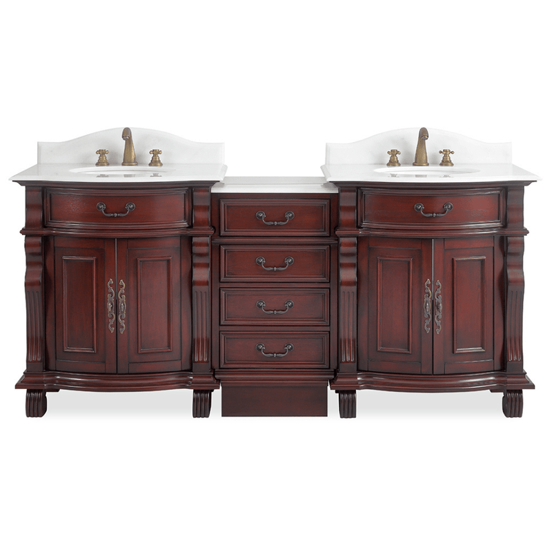 78 Inch Traditional Style Solid Wood Hopkinton Double Sink Bathroom Vanity Set With White Marble Top