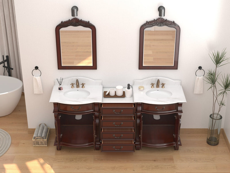 78 Inch Traditional Style Solid Wood Hopkinton Double Sink Bathroom Vanity Set With White Marble Top