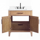 30 Inch Mid-Century Modern Weathered Natural Carvel Bathroom Vanity, Single Sink, White Quartz Top, Fully Assembled