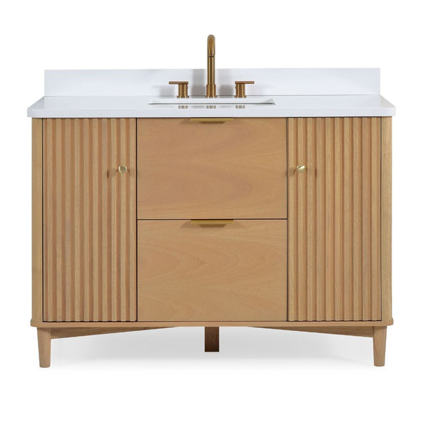 48 Inch Trendy Wood Finish Odelia Bathroom Vanity With White Quartz Top