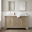 60 Inch Traditional Light Beige Oak Wood Sesto Bathroom Vanity, Double Sink, White Quartz Top, Fully Assembled