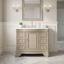 42 Inch Traditional Light Beige Oak Wood Sesto Bathroom Vanity, Single Sink, White Quartz Top, Fully Assembled