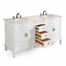 64 Inch Antique White Traditional Style Double Sink Marble Top Beckham Bathroom Vanity