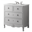 Daleville distressed gray cottage vanity, angled view showing curved legs