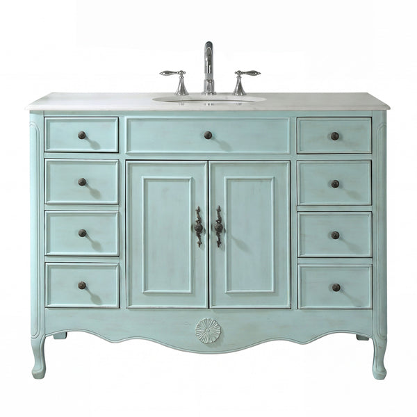 46 Inch Cottage Freestanding Distressed Light Blue Daleville Bathroom Vanity, Single Sink, Fully Assembled