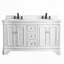 Chans Furniture Sesto white double sink bathroom vanity, front view with quartz top and oval sinks