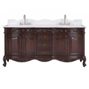64 Inch Traditional Freestanding Brown Beckham Bathroom Vanity, Double Sink, Marble Top, Fully Assembled