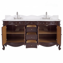 64 Inch Traditional Freestanding Brown Beckham Bathroom Vanity, Double Sink, Marble Top, Fully Assembled