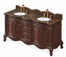 64 Inch Traditional Freestanding Brown Beckham Bathroom Vanity, Double Sink, Marble Top, Fully Assembled