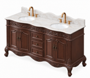 64 Inch Traditional Freestanding Brown Beckham Bathroom Vanity, Double Sink, Marble Top, Fully Assembled