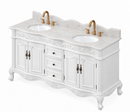 64 Inch Traditional Freestanding Antique White Beckham Bathroom Vanity, Double Sink, Marble Top, Fully Assembled