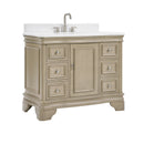 42 Inch Traditional Light Beige Oak Wood Sesto Bathroom Vanity, Single Sink, White Quartz Top, Fully Assembled