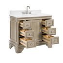 42 Inch Traditional Light Beige Oak Wood Sesto Bathroom Vanity, Single Sink, White Quartz Top, Fully Assembled